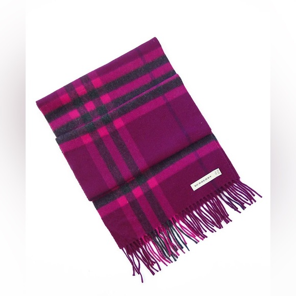 Burberry 100% Cashmere Purple Magenta Check Scarf EUC - Picture 1 of 6